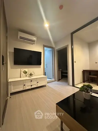 Modern living room with air conditioning and sleek decor