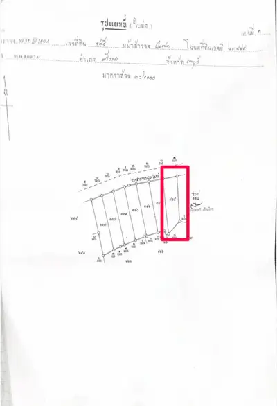 Detailed real estate plot schematic plan with highlighted section for sale.
