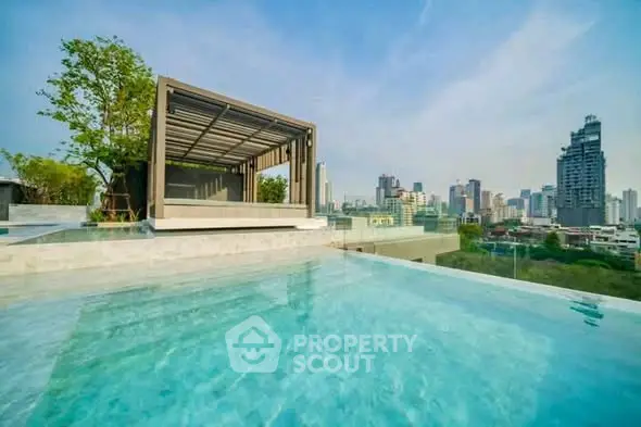 Luxurious rooftop pool with stunning city skyline view, perfect for relaxation and entertainment.