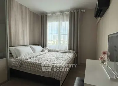 Cozy bedroom with modern decor and natural light