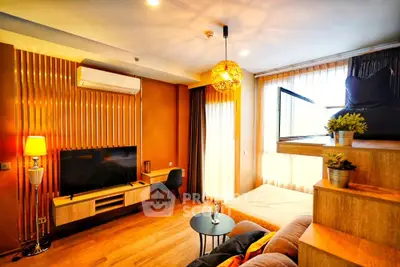 Modern living room with stylish decor and natural lighting