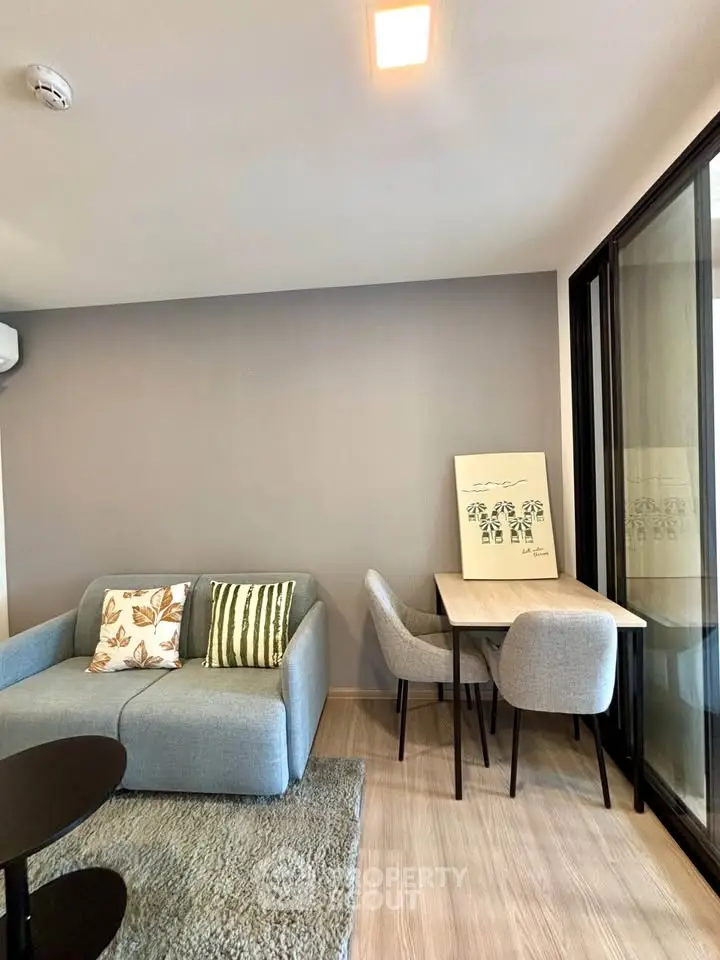 Modern living room with stylish decor and cozy seating area