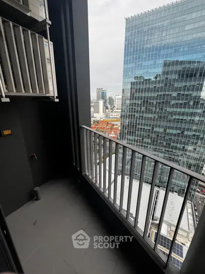 Modern balcony with city view in high-rise building