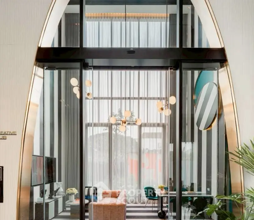 Luxurious modern living room with high ceilings and elegant decor