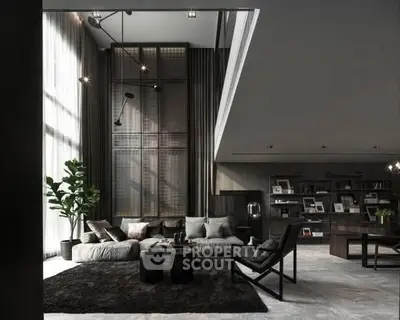 Luxurious modern living room with high ceilings and elegant decor