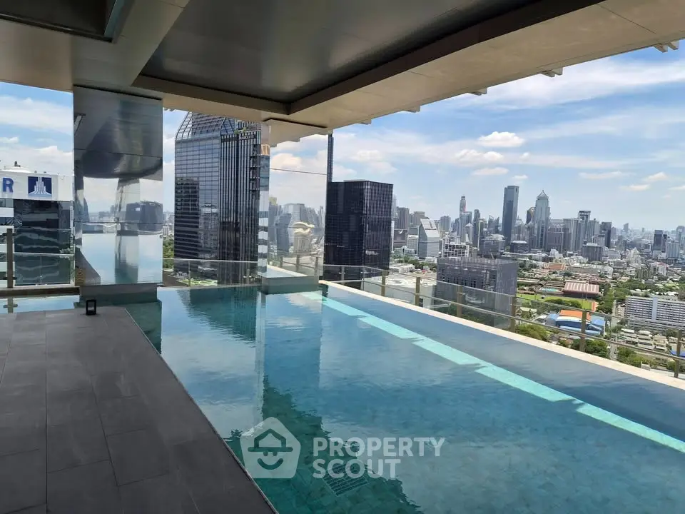 Stunning rooftop pool with breathtaking city skyline view, perfect for luxury urban living.