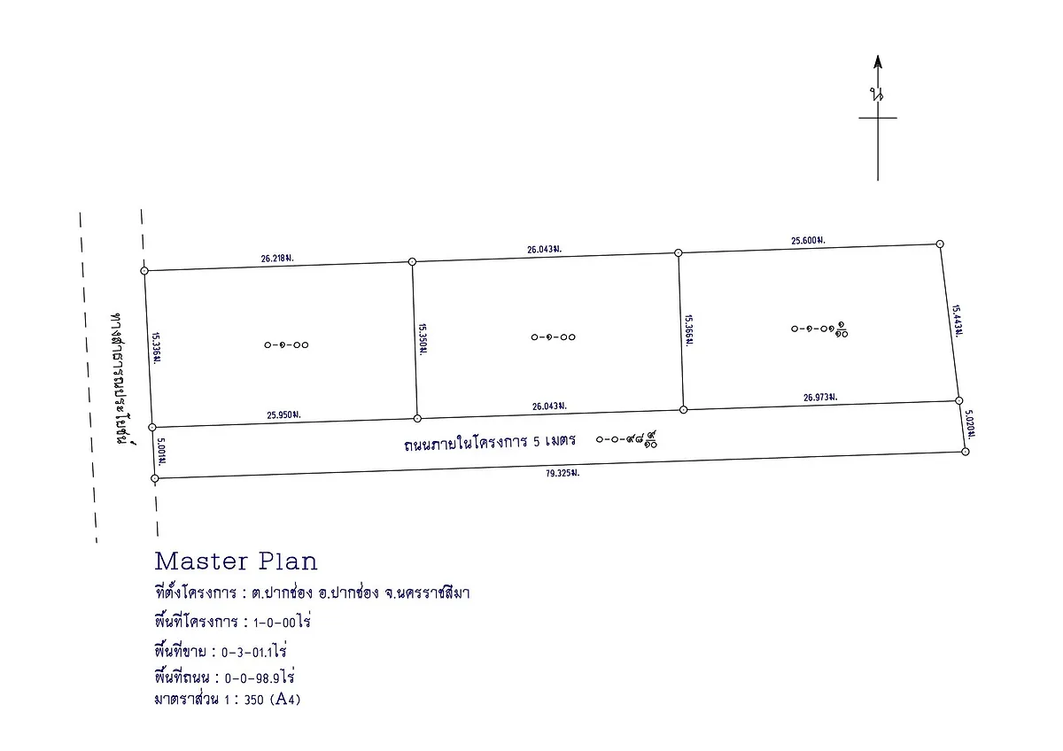 Master plan schematic showing plot dimensions and layout for real estate development.