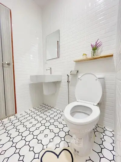 Modern bathroom with stylish tiles and minimalist design