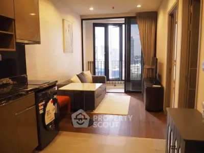 Modern living room with balcony view in luxury apartment