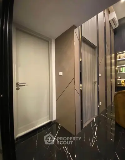 Modern interior hallway with sleek design and marble flooring