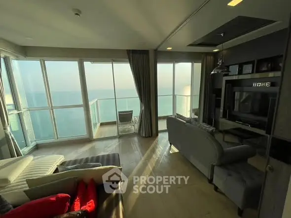 Luxurious living room with stunning ocean view and modern furnishings