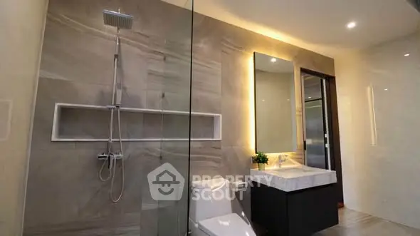 Luxurious modern bathroom with sleek design and elegant fixtures