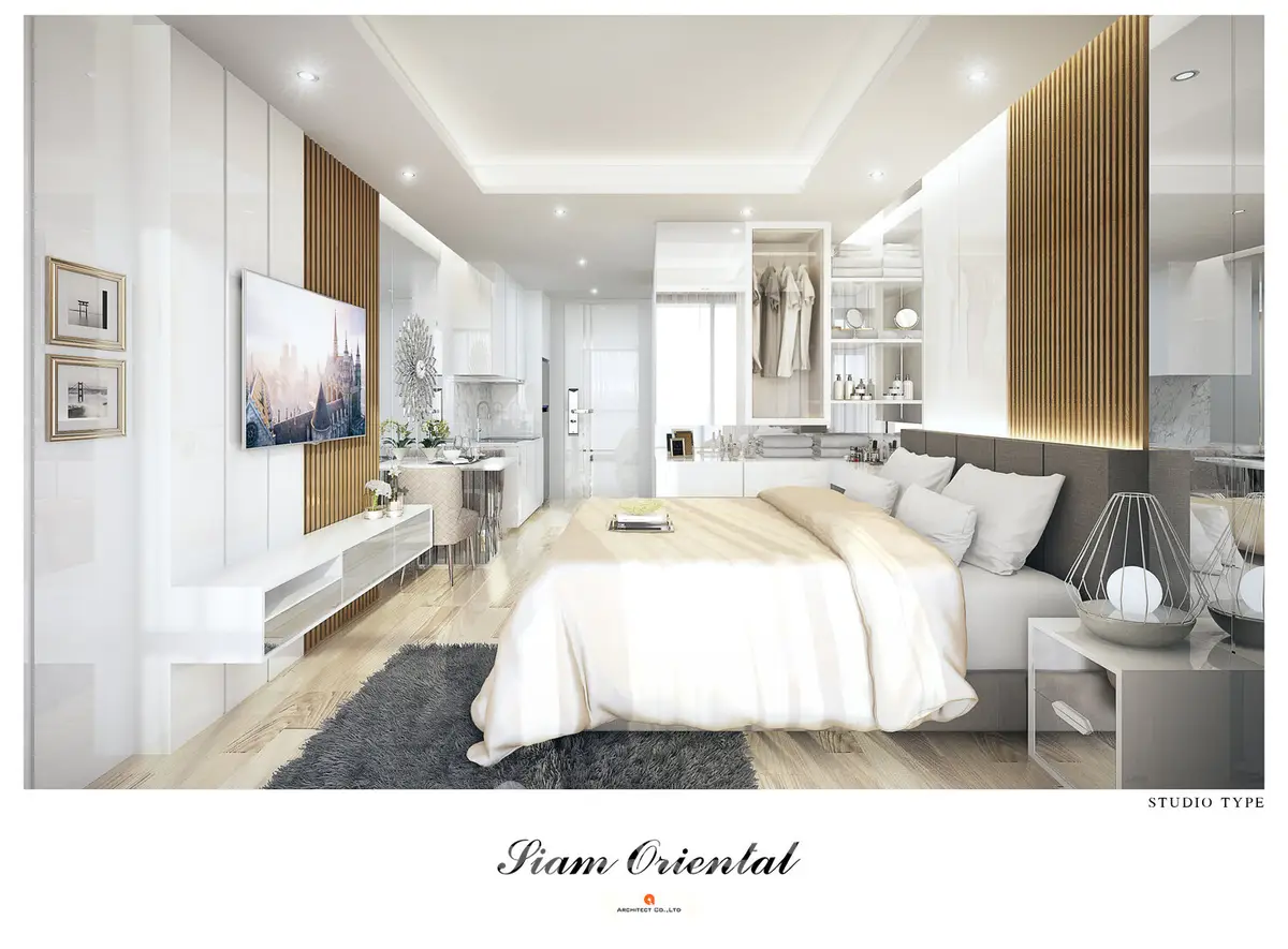 Luxurious studio apartment with modern design and elegant decor in Siam Oriental.