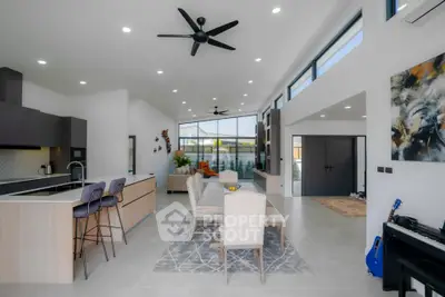 Spacious modern open-plan living room with high ceilings and stylish decor