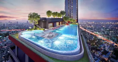 Stunning rooftop infinity pool with panoramic city views at sunset, perfect for luxury living.