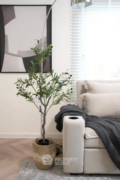 Modern living room with stylish decor and cozy seating area