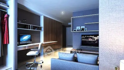 Modern living room with study area and sleek design