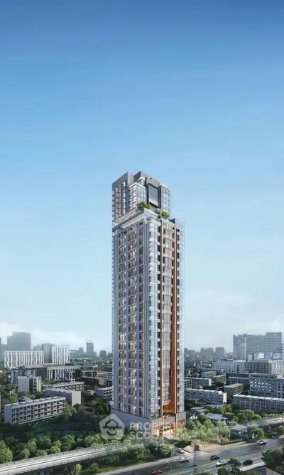 Stunning high-rise building with modern architecture and panoramic city views, perfect for urban living.