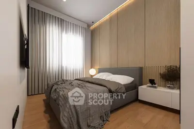 Modern bedroom with stylish decor and natural light