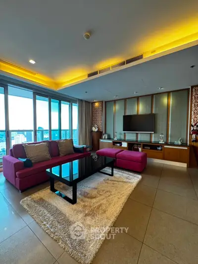 Luxurious living room with modern decor and stunning city view