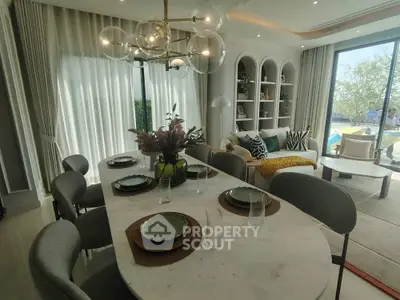 Luxurious modern living room with elegant dining area and stylish decor
