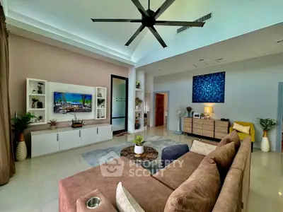 Spacious modern living room with stylish decor and large sectional sofa