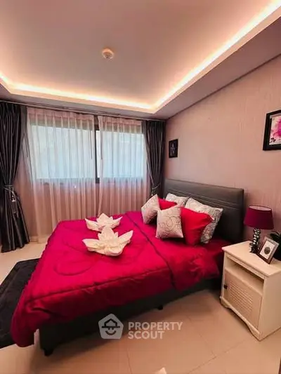 Luxurious bedroom with elegant decor and ambient lighting