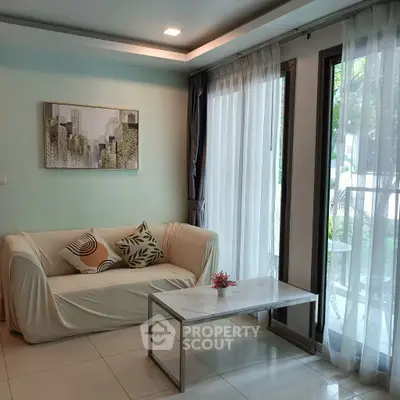 Cozy living room with modern decor and natural light