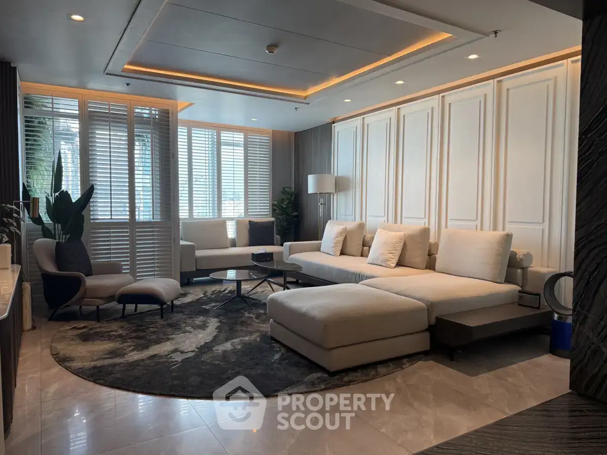 Luxurious modern living room with elegant furniture and ambient lighting