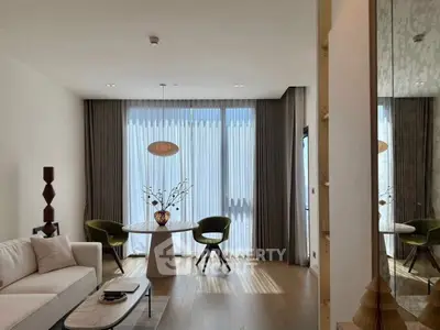 Elegant living room with modern decor and natural light