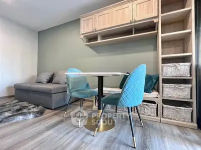 Modern living room with stylish furniture and storage solutions