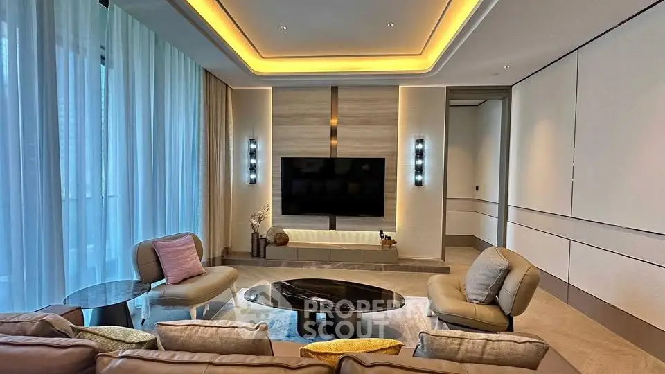 Luxurious modern living room with elegant furniture and ambient lighting