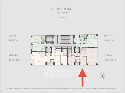 Residential floor plan layout for 3rd to 19th floor with unit sizes and configurations.