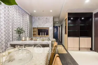 Luxurious modern living room with elegant marble accents and stylish decor