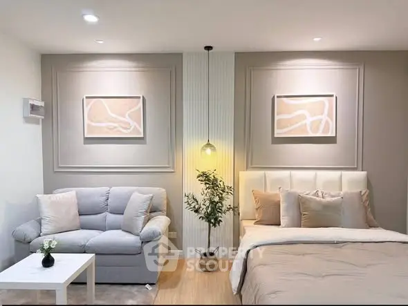 Modern living room with cozy sofa and elegant decor