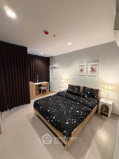 Modern bedroom with stylish decor and cozy ambiance