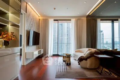 Luxurious living room with modern decor and stunning city view