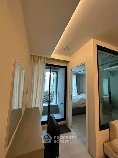 Modern apartment interior with sleek design and cozy bedroom view