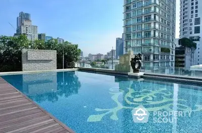 Luxurious rooftop pool with stunning cityscape views in modern urban setting.