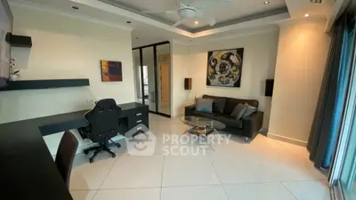 Modern living room with sleek furniture and stylish decor in a contemporary apartment.