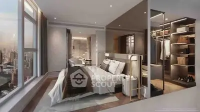 Luxurious bedroom with stunning city view and walk-in closet