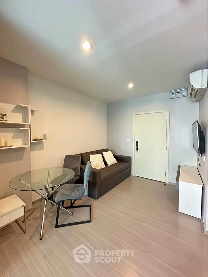 Modern living room with sleek furniture and stylish decor