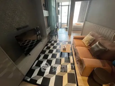 Modern living room with stylish decor and cozy seating area