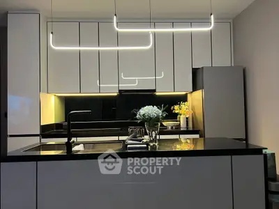 Modern kitchen with sleek cabinetry and stylish lighting
