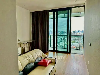 Modern living room with city view and balcony access