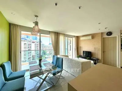 Modern living room with balcony view in a stylish apartment