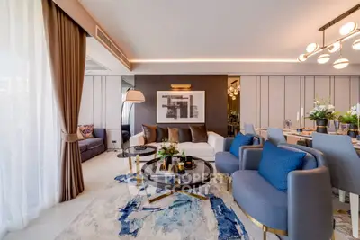 Luxurious modern living room with elegant decor and stylish furniture