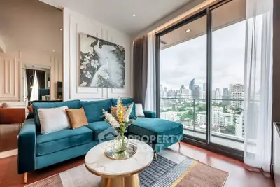 Luxurious living room with stunning city view and elegant decor
