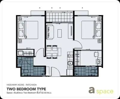 Fully Furnished 2 Bedrooms Condo at A Space Asoke Ratchada-4