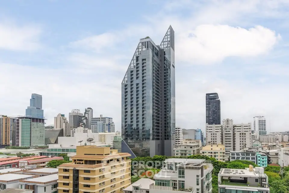 Stunning cityscape view featuring modern high-rise buildings and urban skyline.